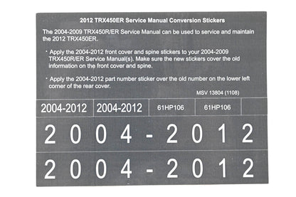 New OEM Honda MSV 13804 2012 TRX450ER Service Manual Conversion Sticker Kit NOS