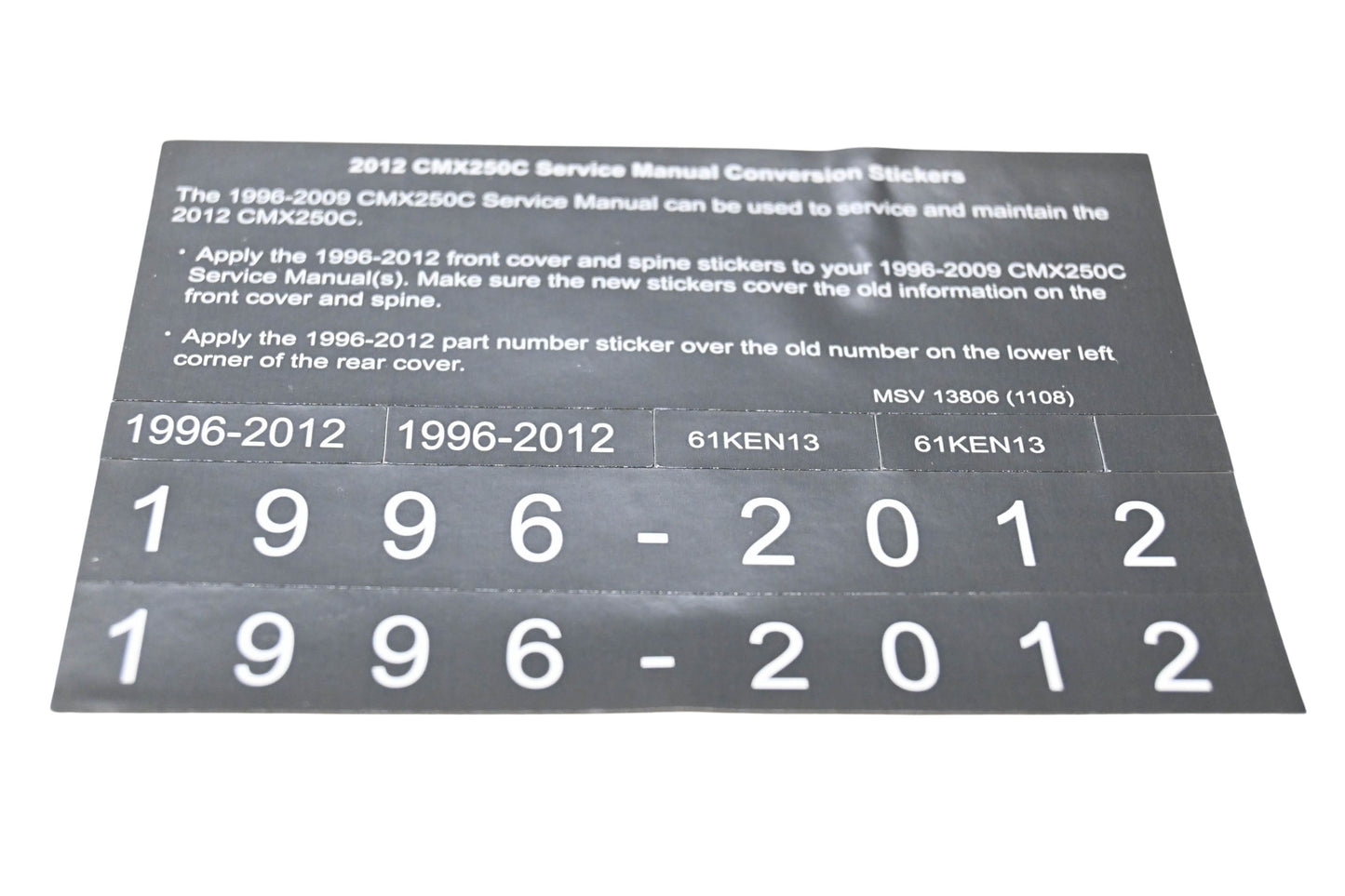 New OEM Honda MSV 13806 2012 CMX250C Service Manual Conversion Sticker Kit NOS