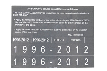 New OEM Honda MSV 13806 2012 CMX250C Service Manual Conversion Sticker Kit NOS