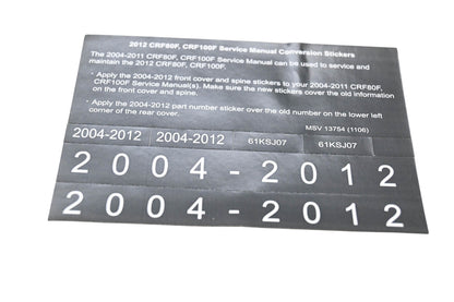 New OEM Honda MSV 13754 2012 CRF80F CRF100F Service Manual Conversion Sticker Kit NOS