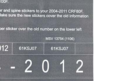 New OEM Honda MSV 13754 2012 CRF80F CRF100F Service Manual Conversion Sticker Kit NOS