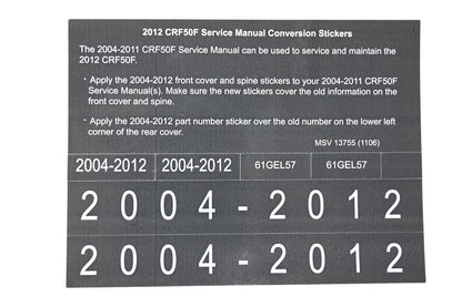 New OEM Honda MSV 13755 2012 CRF50F Service Manual Conversion Sticker Kit NOS