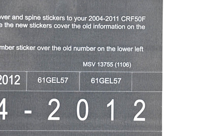 New OEM Honda MSV 13755 2012 CRF50F Service Manual Conversion Sticker Kit NOS