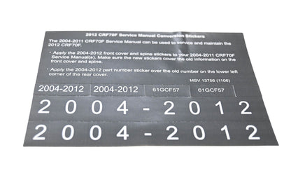 New OEM Honda MSV 13756 2012 CRF70F Service Manual Conversion Sticker Kit NOS