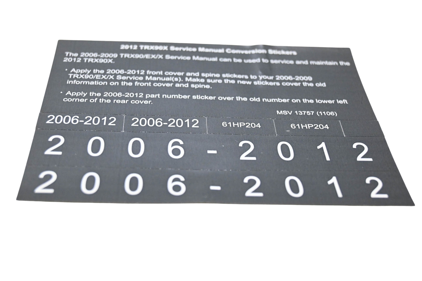 New OEM Honda MSV 13757 2012 TRX90X Service Manual Conversion Sticker Kit NOS