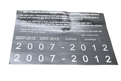 New OEM Honda MSV 13794 2012 TRX420FE/FM/TE/TM/FPE/FPM Service Manual Conversion Sticker Kit NOS