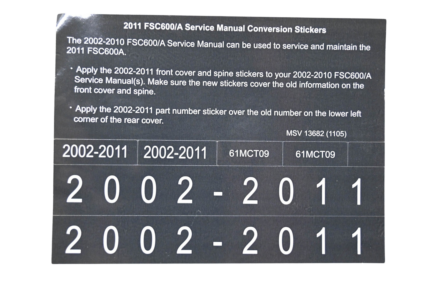New OEM Honda MSV 13682 2011 FSC600/A Service Manual Conversion Sticker Kit NOS