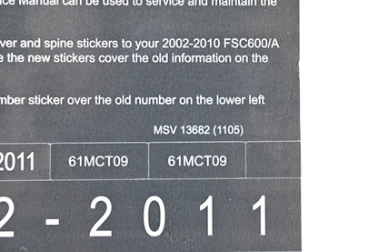New OEM Honda MSV 13682 2011 FSC600/A Service Manual Conversion Sticker Kit NOS