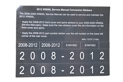 New OEM Honda MSV 13737 2012 XR650L Service Manual Conversion Sticker Kit NOS