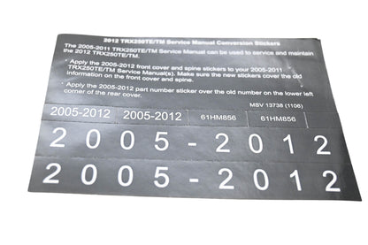New OEM Honda MSV 13738 2012 TRX250TE/TM Service Manual Conversion Sticker Kit NOS