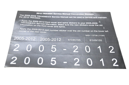 New OEM Honda MSV 13739 2012 TRX400X 2012 Service Manual Conversion Sticker Kit NOS