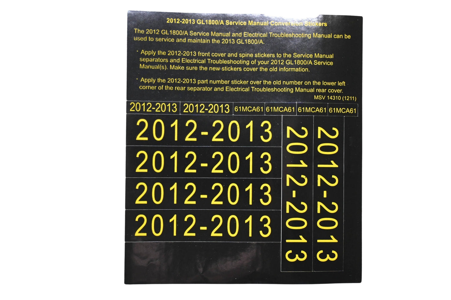 New OEM Honda MSV 14310 2012-2013 GL1800/A Service Manual Conversion Sticker Kit NOS