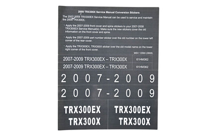 New OEM Honda MSV 12560 2009 TRX300X Service Manual Conversion Sticker Kit NOS