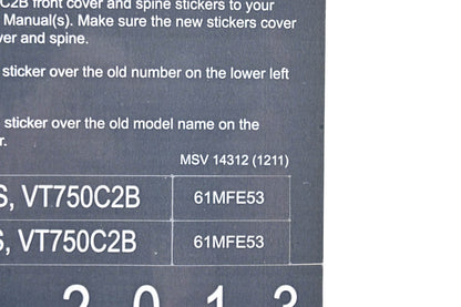 New OEM Honda MSV 14312 2010-2013 VT750C2/S/C2B Service Manual Conversion Sticker Kit NOS