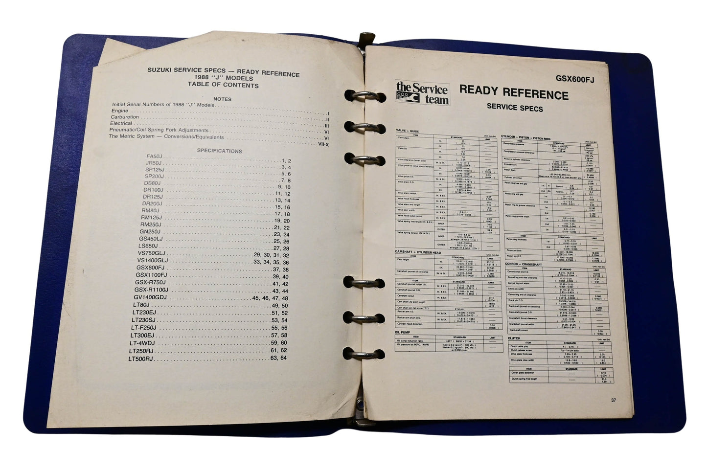 OEM Suzuki 99923-03881 1988 J Model Ready Reference Service Specifications Manual