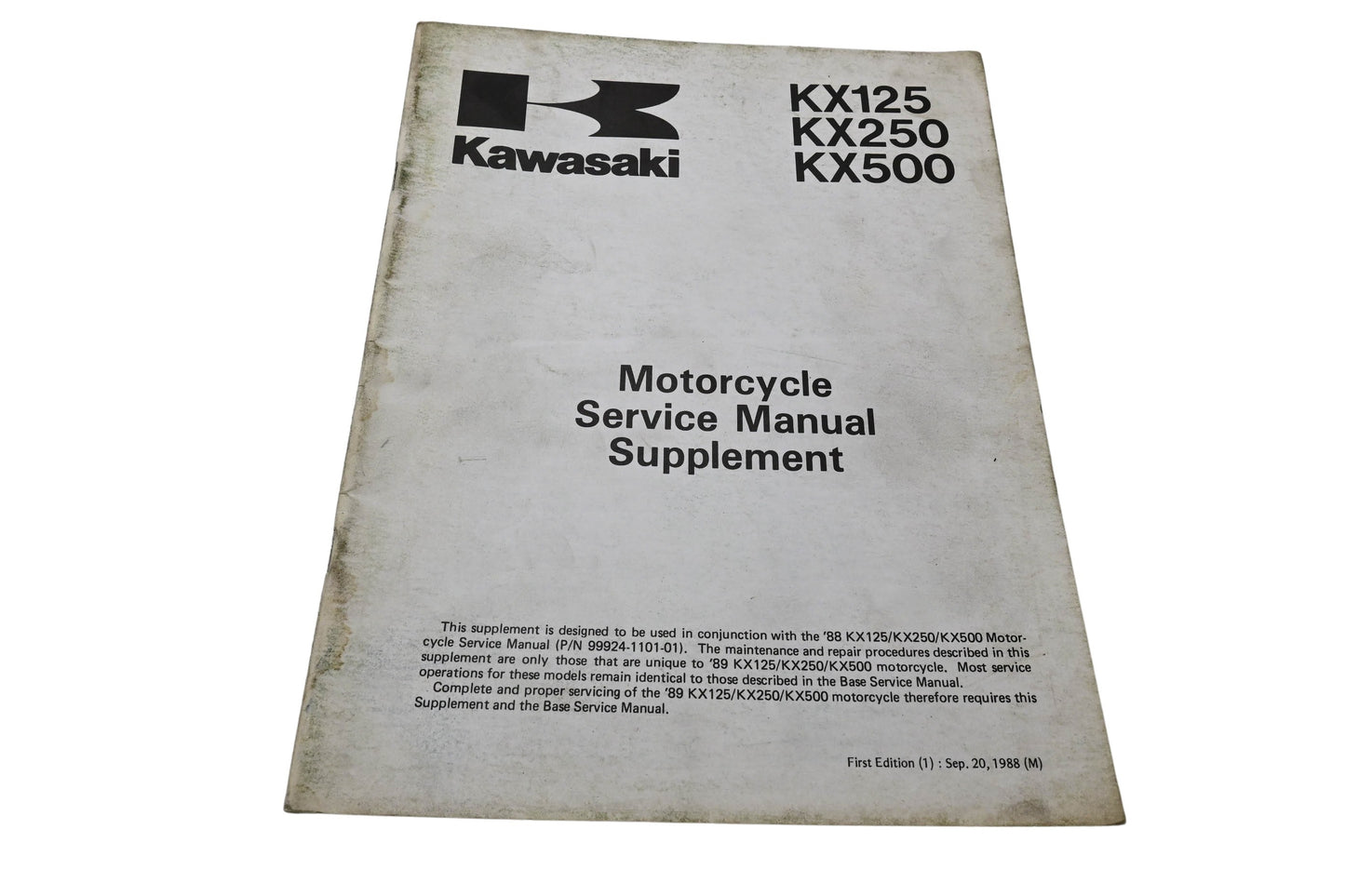 OEM Kawasaki 99924-1116-51 KX125 KX250 KX500 Motorcycle Service Manual Supplement