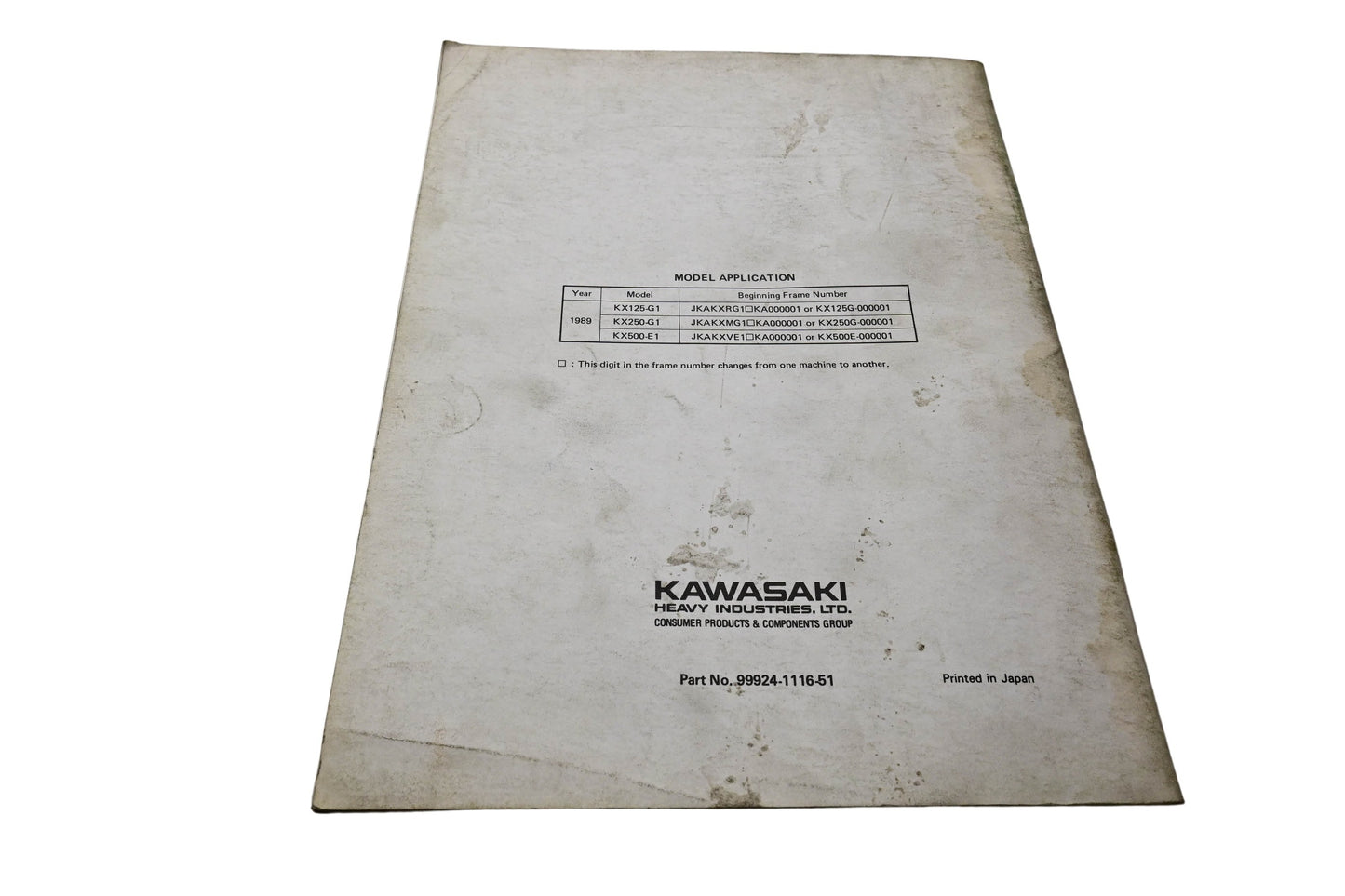 OEM Kawasaki 99924-1116-51 KX125 KX250 KX500 Motorcycle Service Manual Supplement