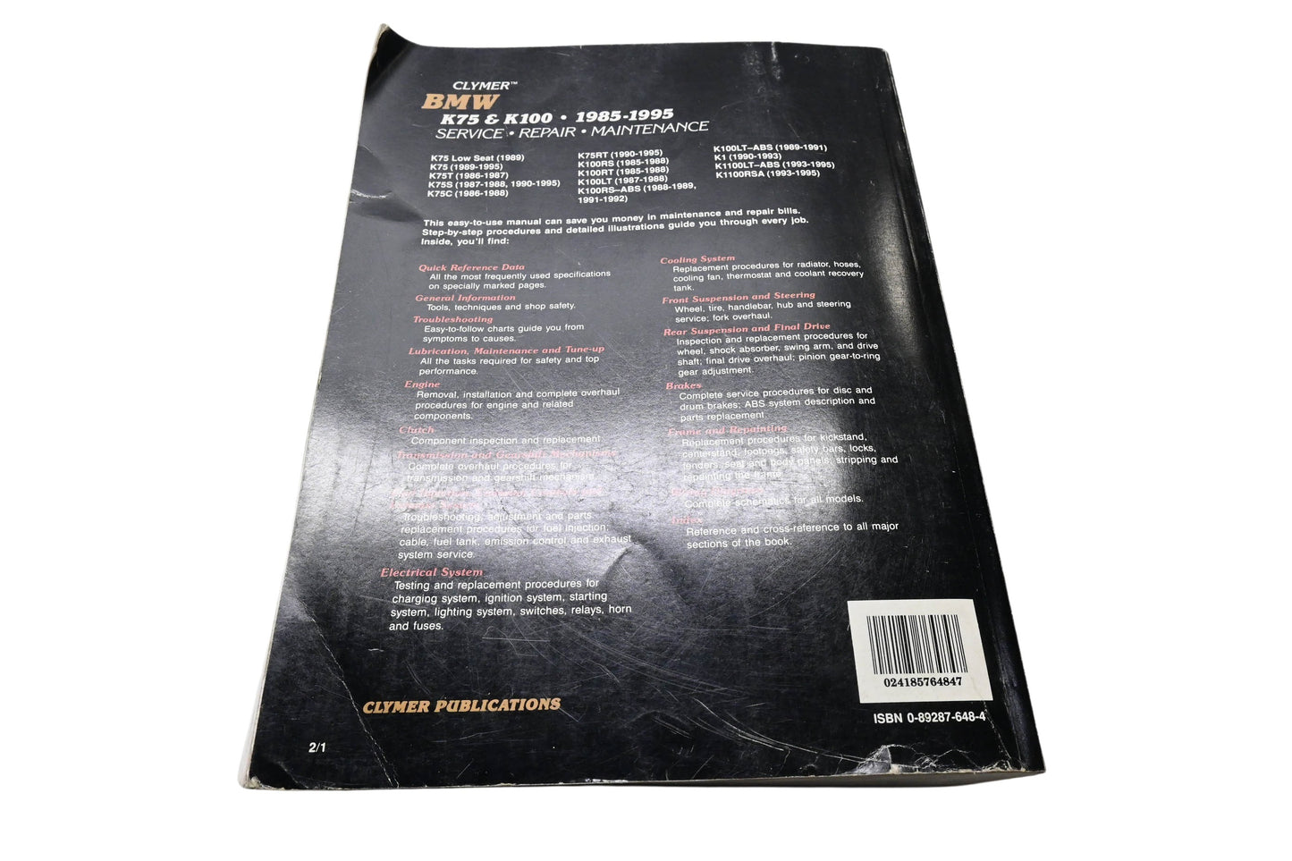 Clymer M500, 0-89287-648-4 BMW K75 K100 1985-1995 Service Repair Maintenance Manual