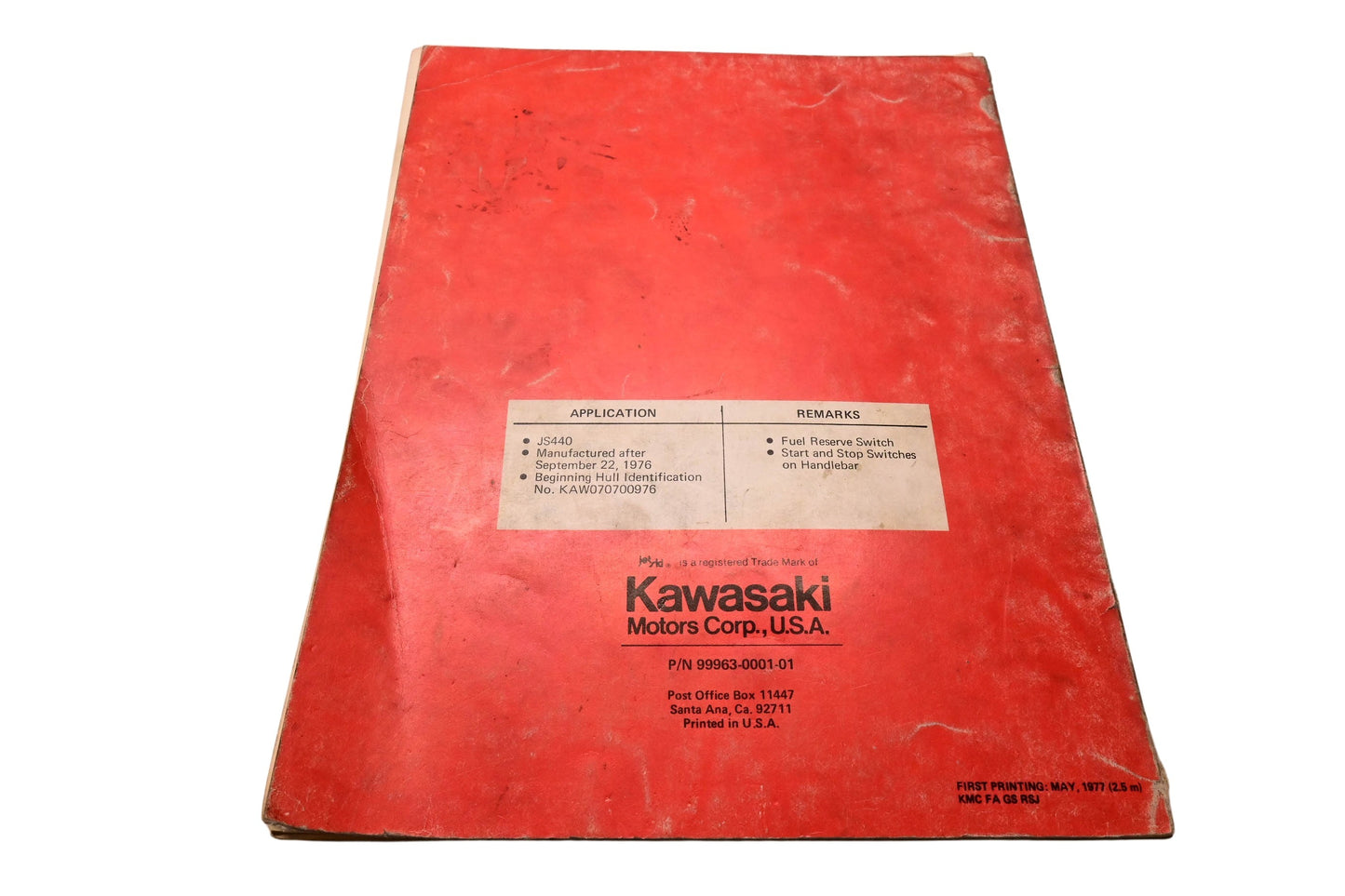 OEM Kawasaki 99963-0001-01 JS440 Jet Skit Watercraft Service Manual