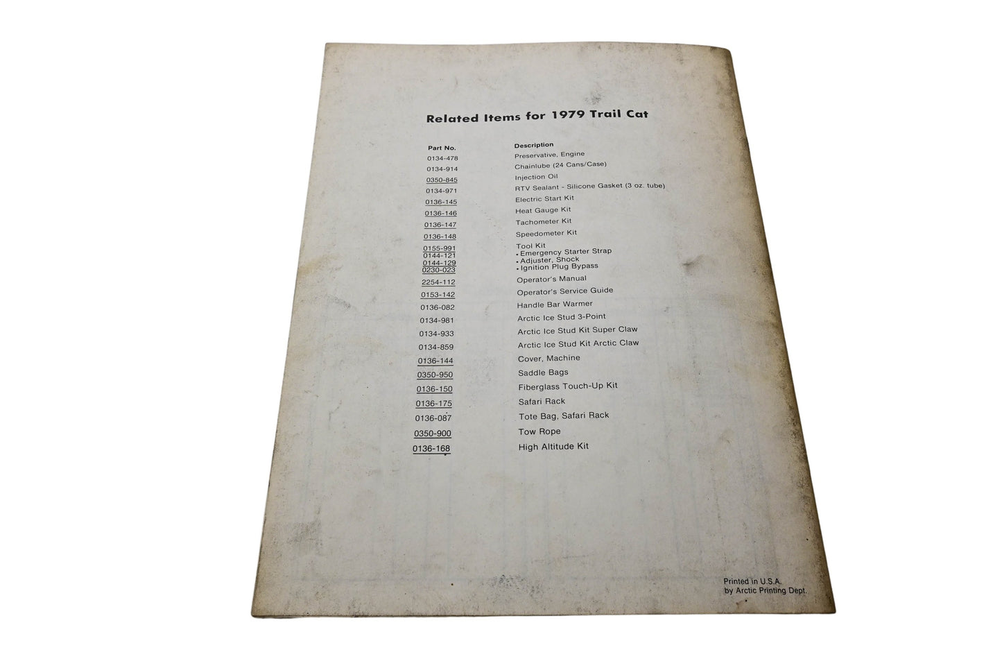 OEM Arctic Cat 0185-130 Trail Cat '79 Illustrated Parts Manual