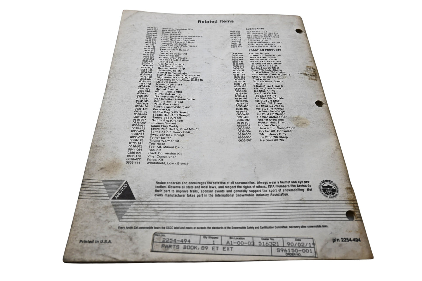 OEM Arctic Cat 2254-494 1989 Arctic Cat El Tigre EXT Illustrated Parts Manual