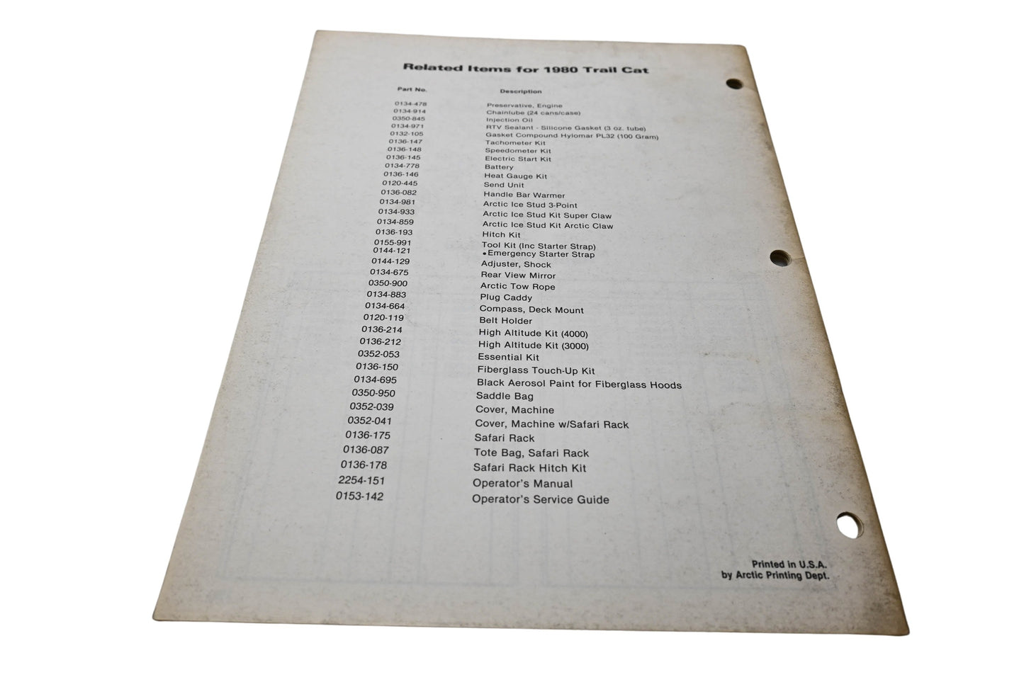 OEM Arctic Cat 0185-152 80 Trail Cat Illustrated Parts Manual