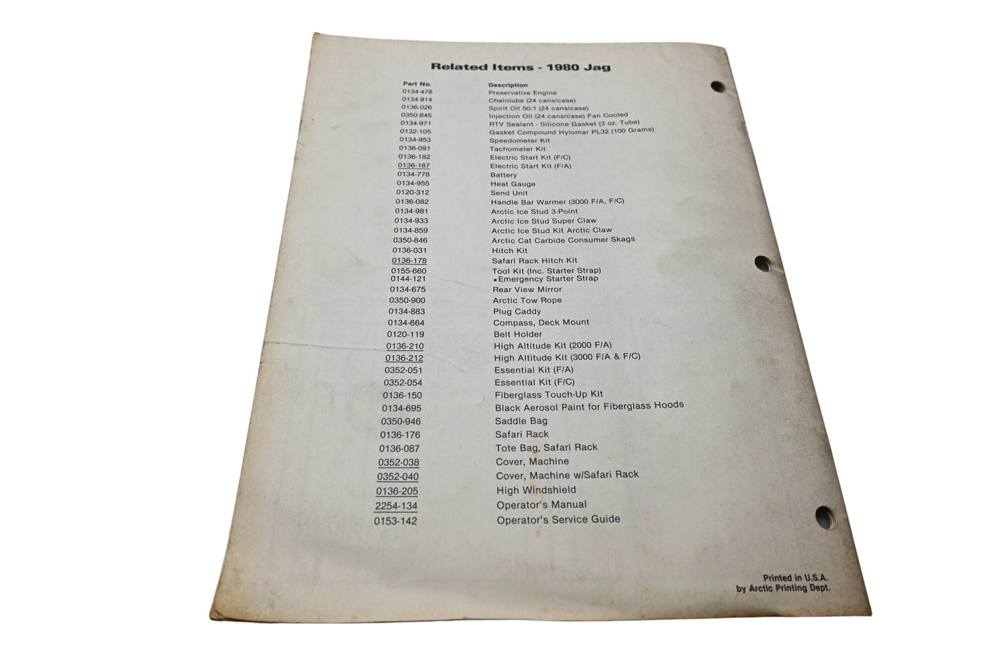 OEM Arctic Cat 0185-153 80 Jag Illustrated Parts Manual