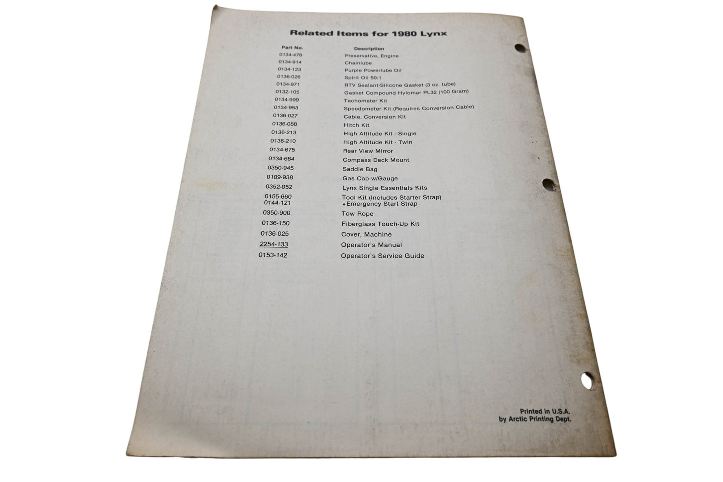 OEM Arctic Cat 0185-151 80 Lynx Illustrated Parts Manual