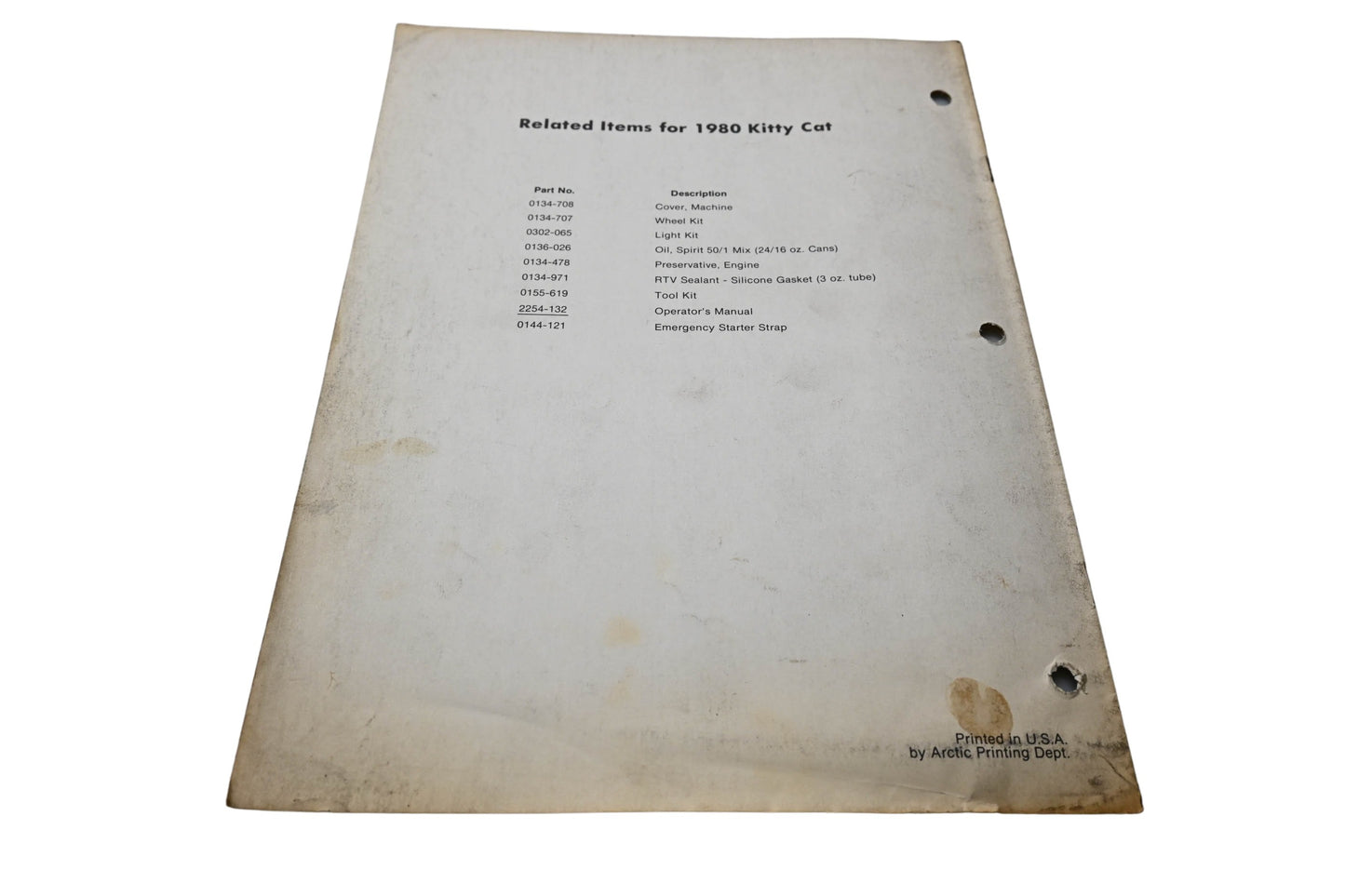 OEM Arctic Cat 0185-150 80 Kitty Cat Illustrated Parts Manual