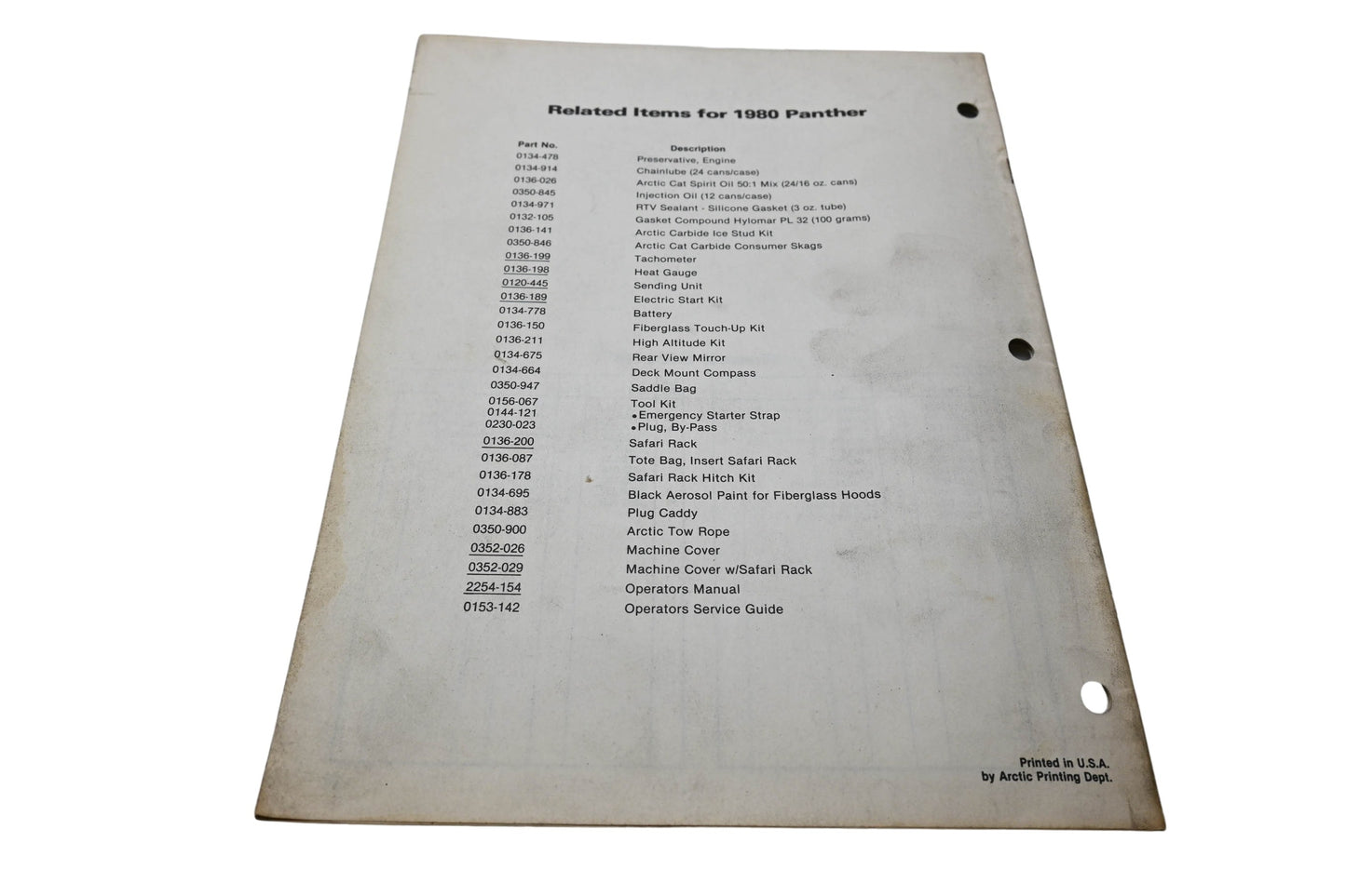 OEM Arctic Cat 0185-155 80 Panther Illustrated Parts Manual
