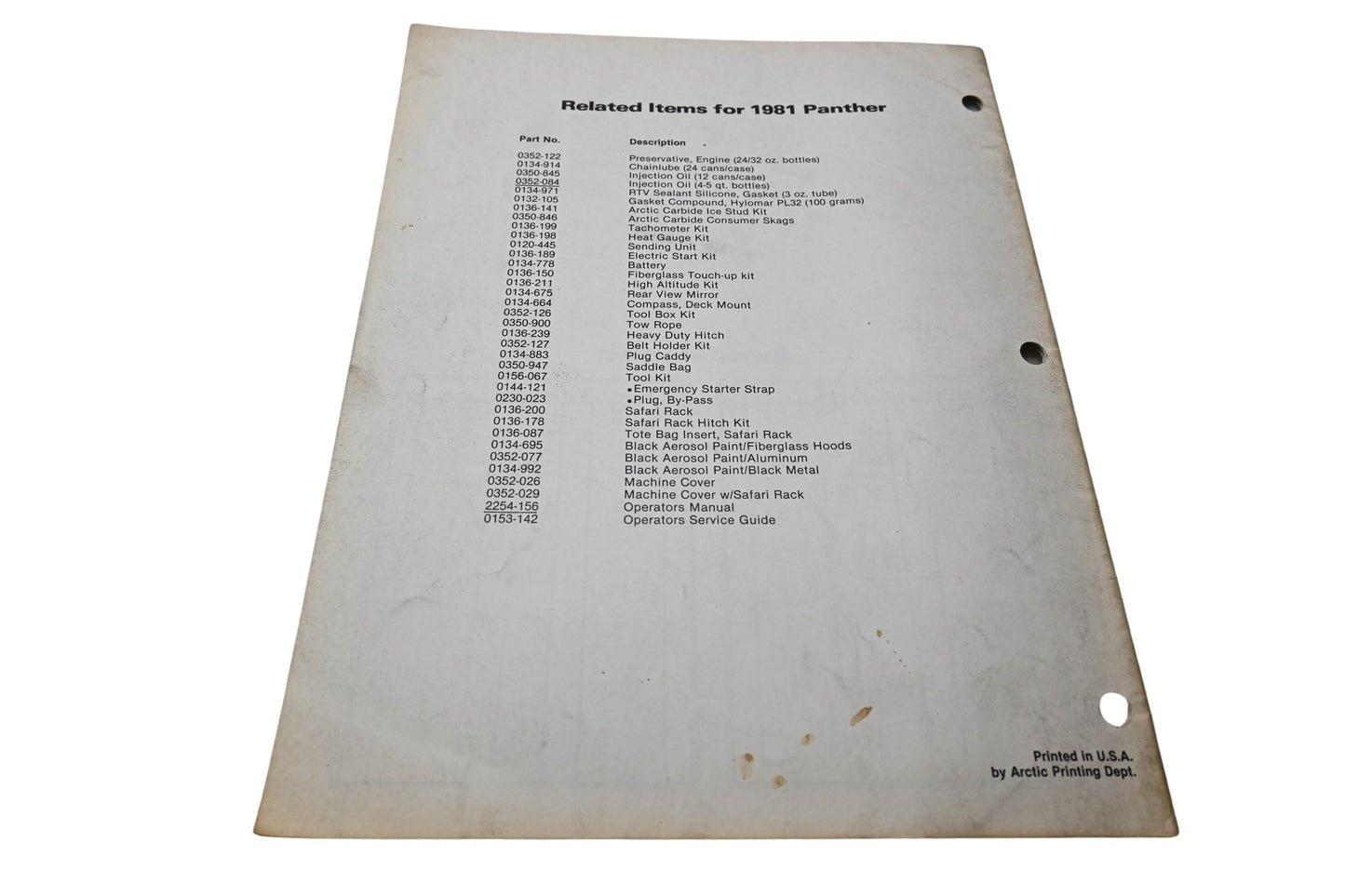 OEM Arctic Cat 0185-189 81 Panther Illustrated Parts Manual