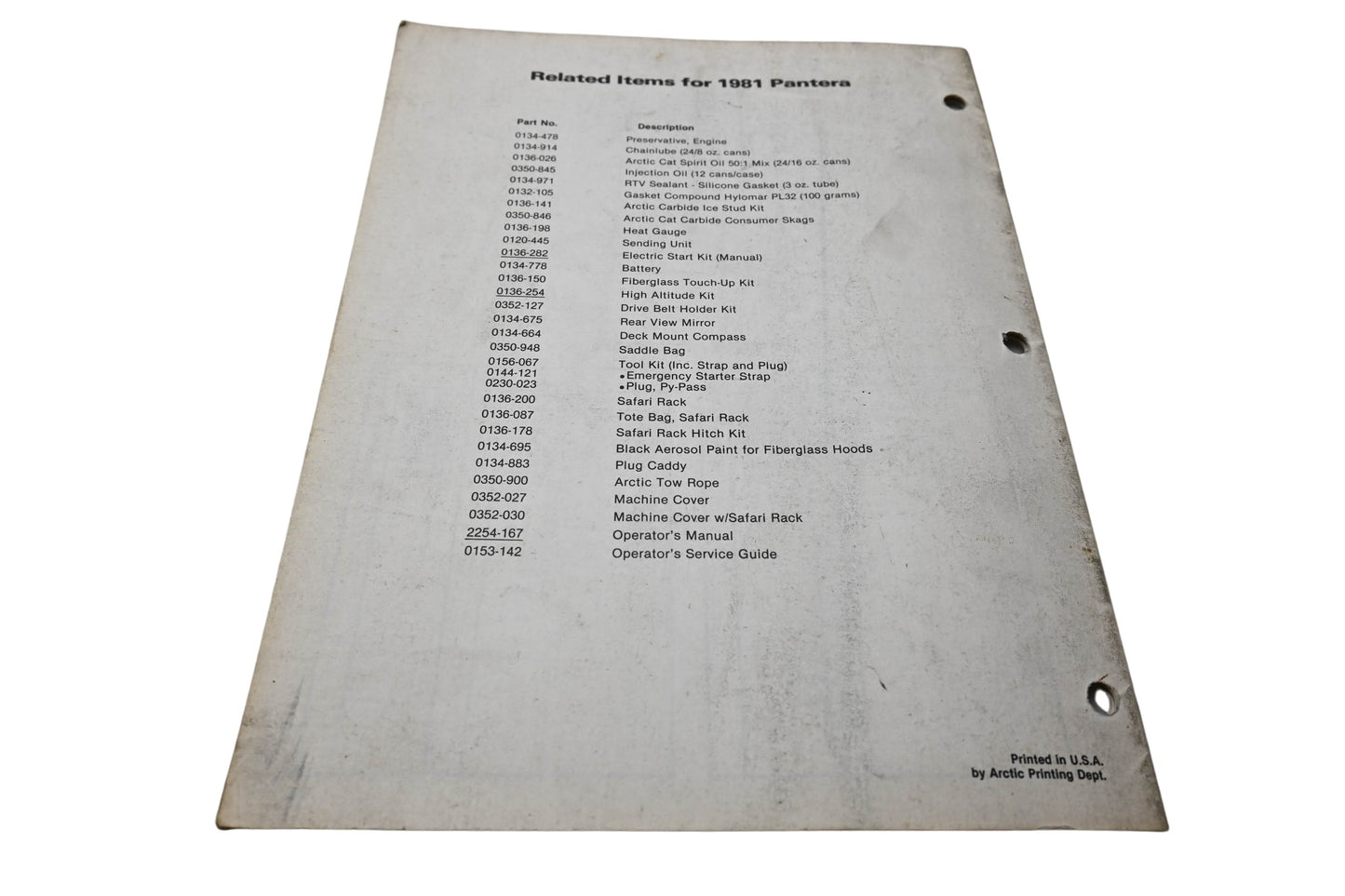 OEM Arctic Cat 0185-190 81 Pantera Illustrated Parts Manual