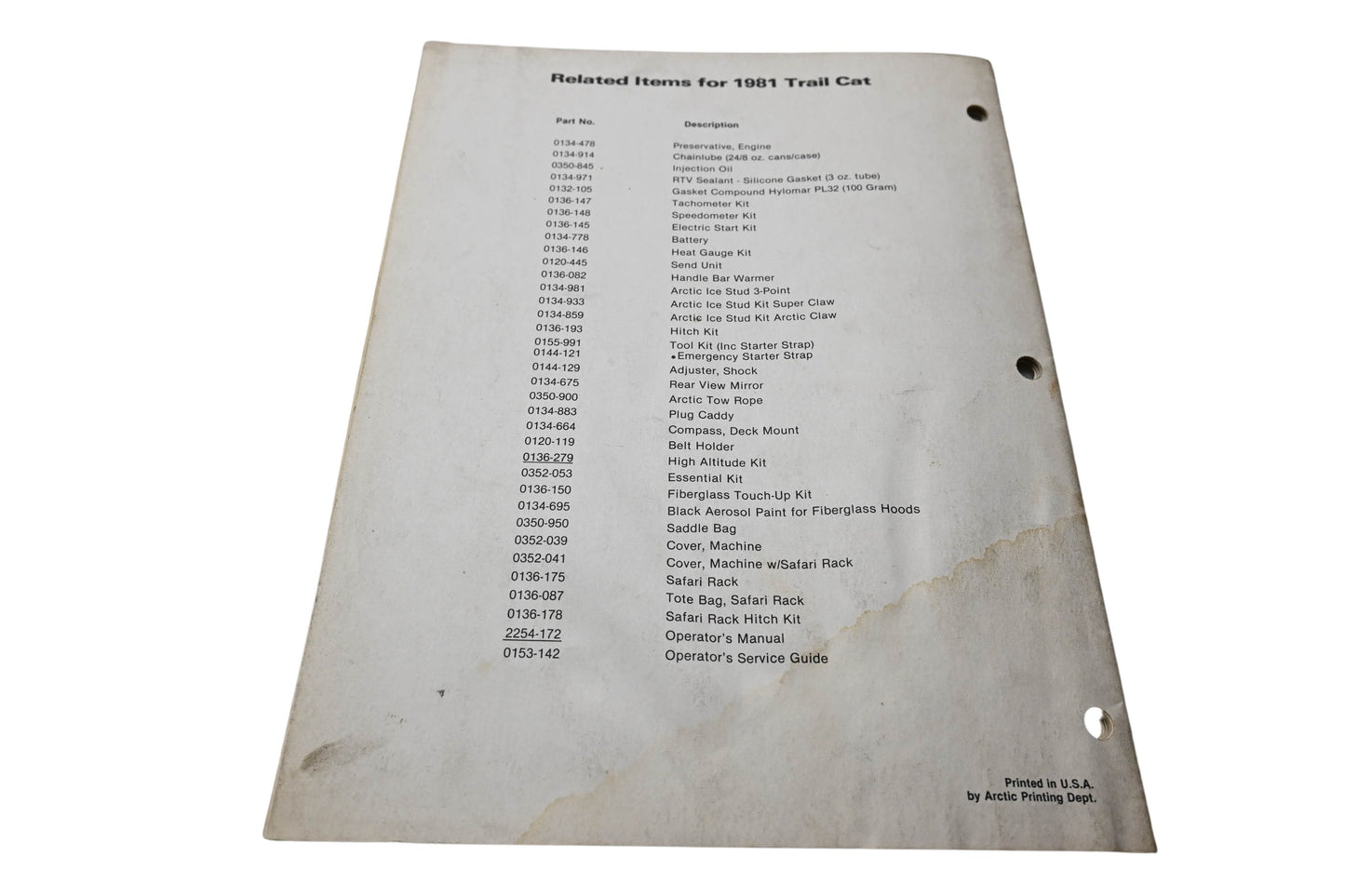 OEM Arctic Cat 0185-191 81 Trail Cat Illustrated Parts Manual