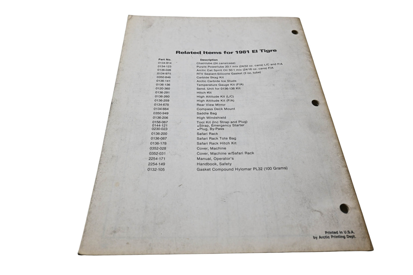 OEM Arctic Cat 0185-192 81 El Tigre Illustrated Parts Manual