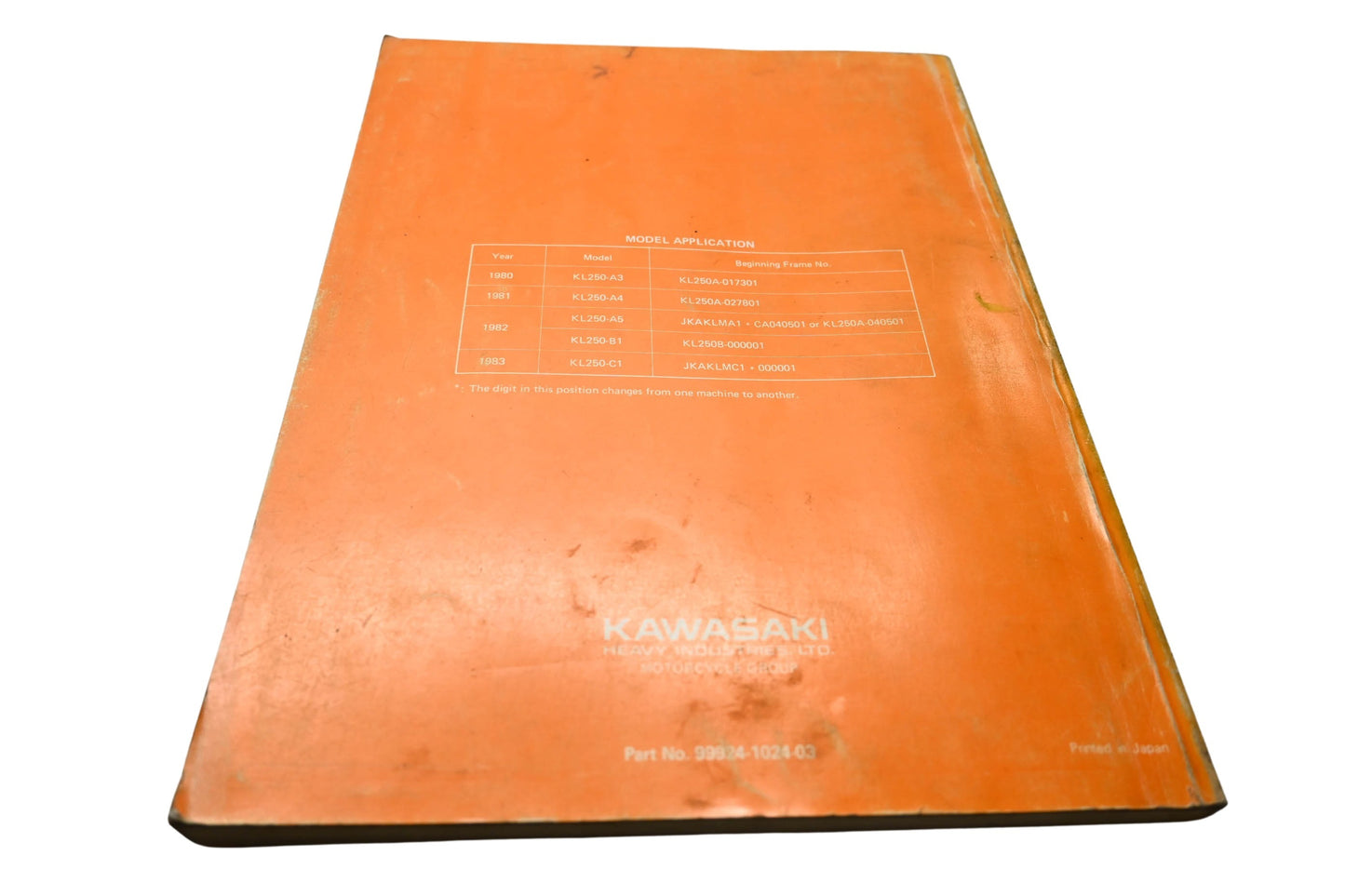OEM Kawasaki 99924-1024-03 KL250 Motorcycle Service Manual