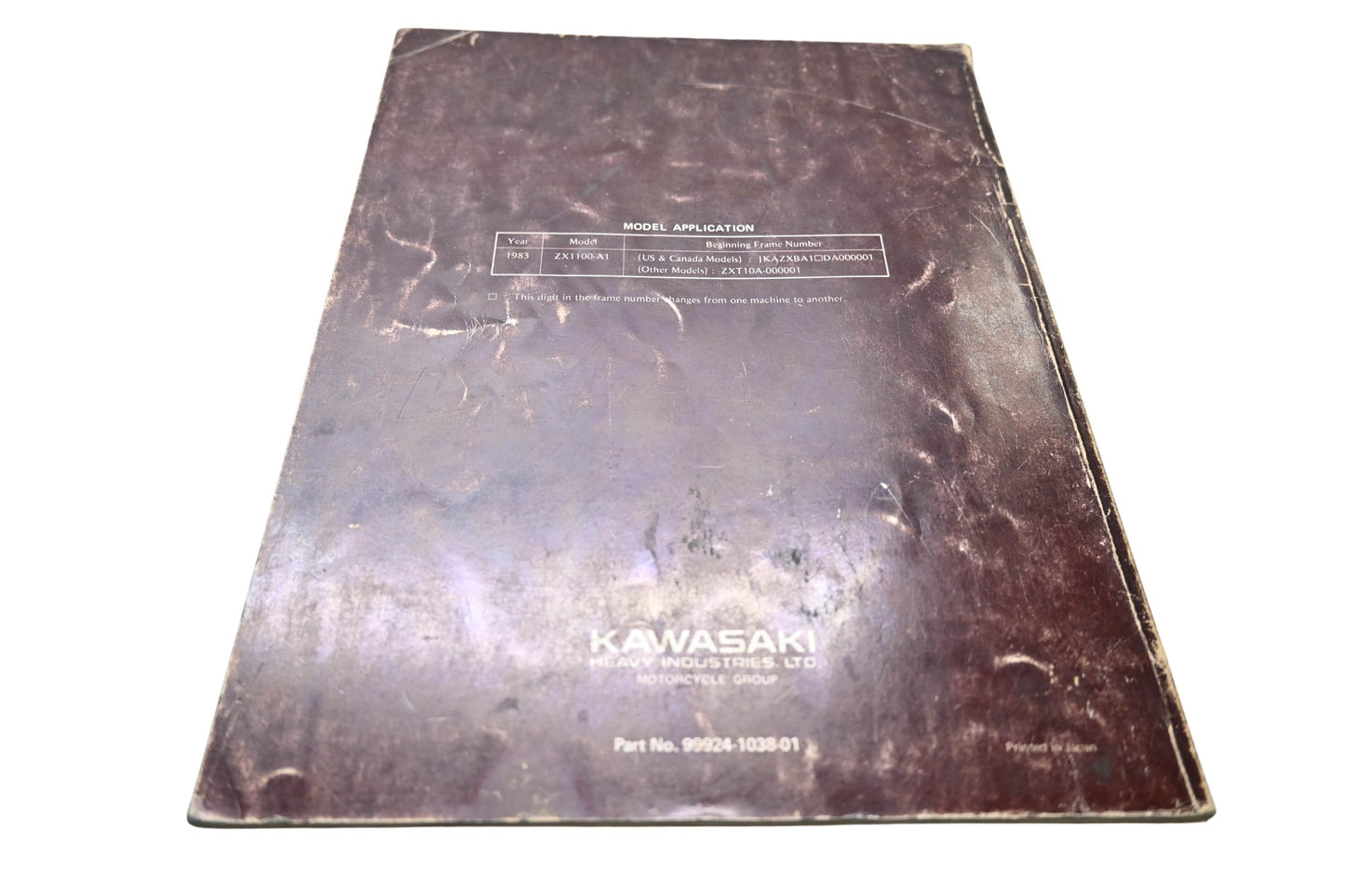 OEM Kawasaki 99924-1038-01 GPz1100 Motorcycle Service Manual Supplement