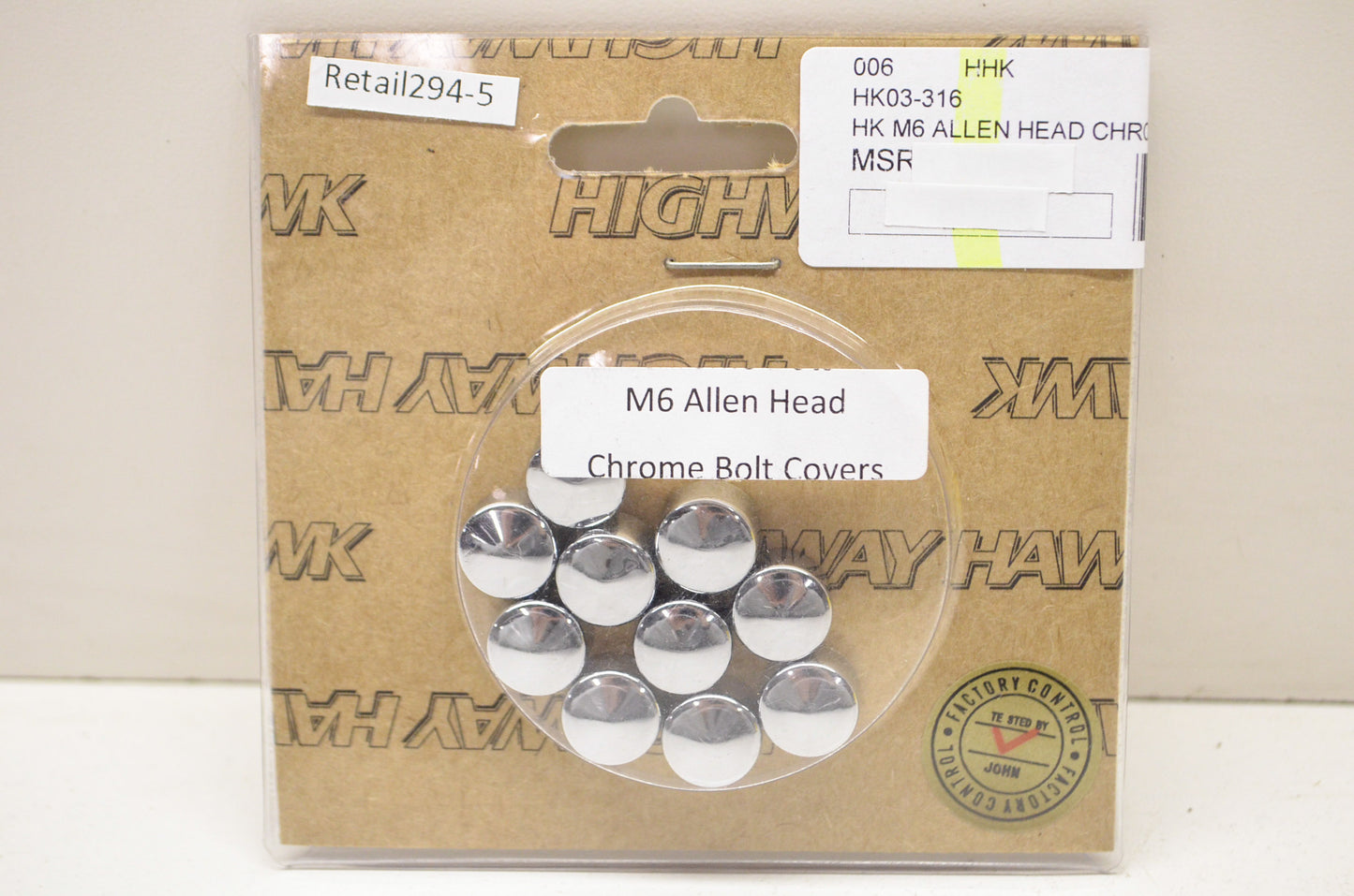 New Highway Hawk Chrome M6 Allen Head Bolt Covers 10Pk