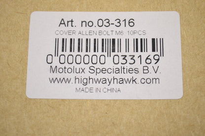 New Highway Hawk Chrome M6 Allen Head Bolt Covers 10Pk