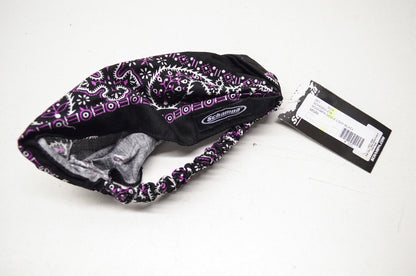 New Schampa Light Rider Doo Z Elastic Headband Black W/ Purple & White Paisley