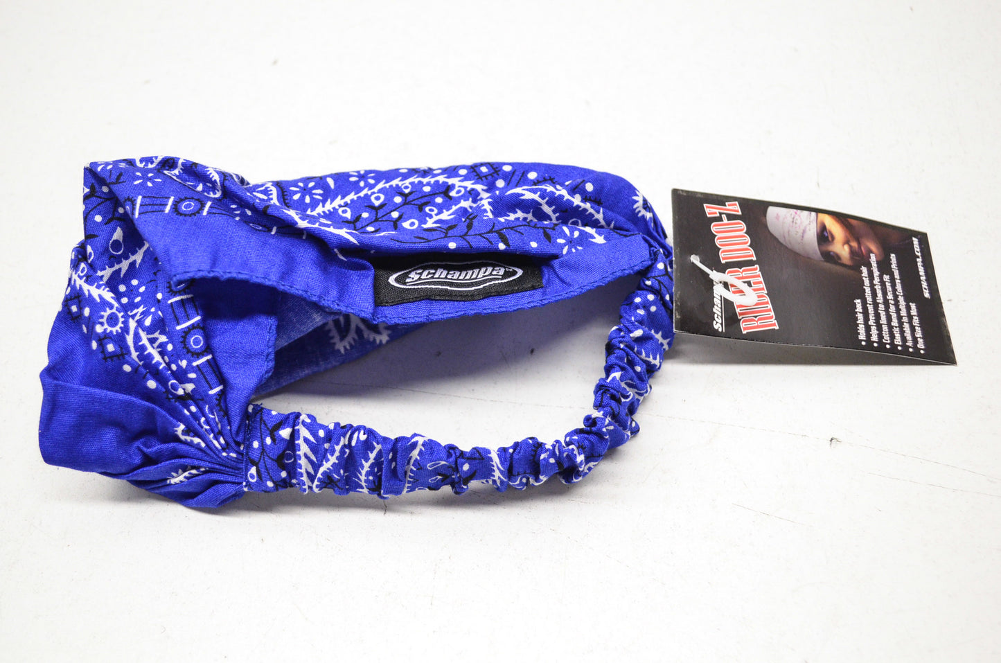 New Schampa Light Rider Doo Z Elastic Headband Royal Blue Paisley