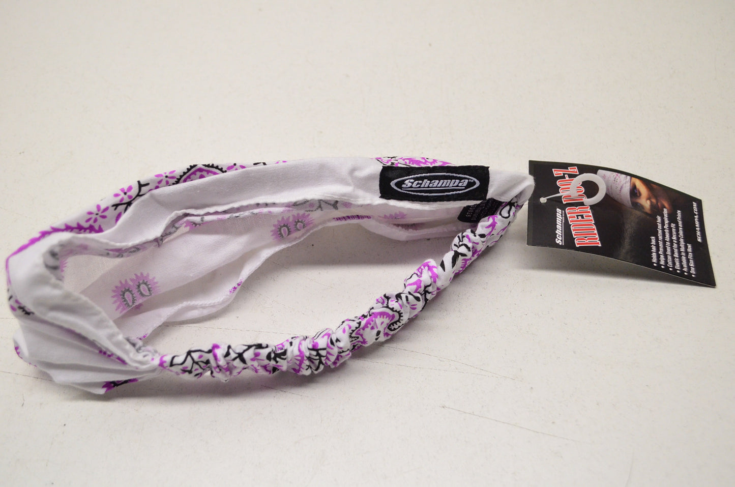 New Schampa Light Rider Doo Z Elastic Headband White Magenta Paisley
