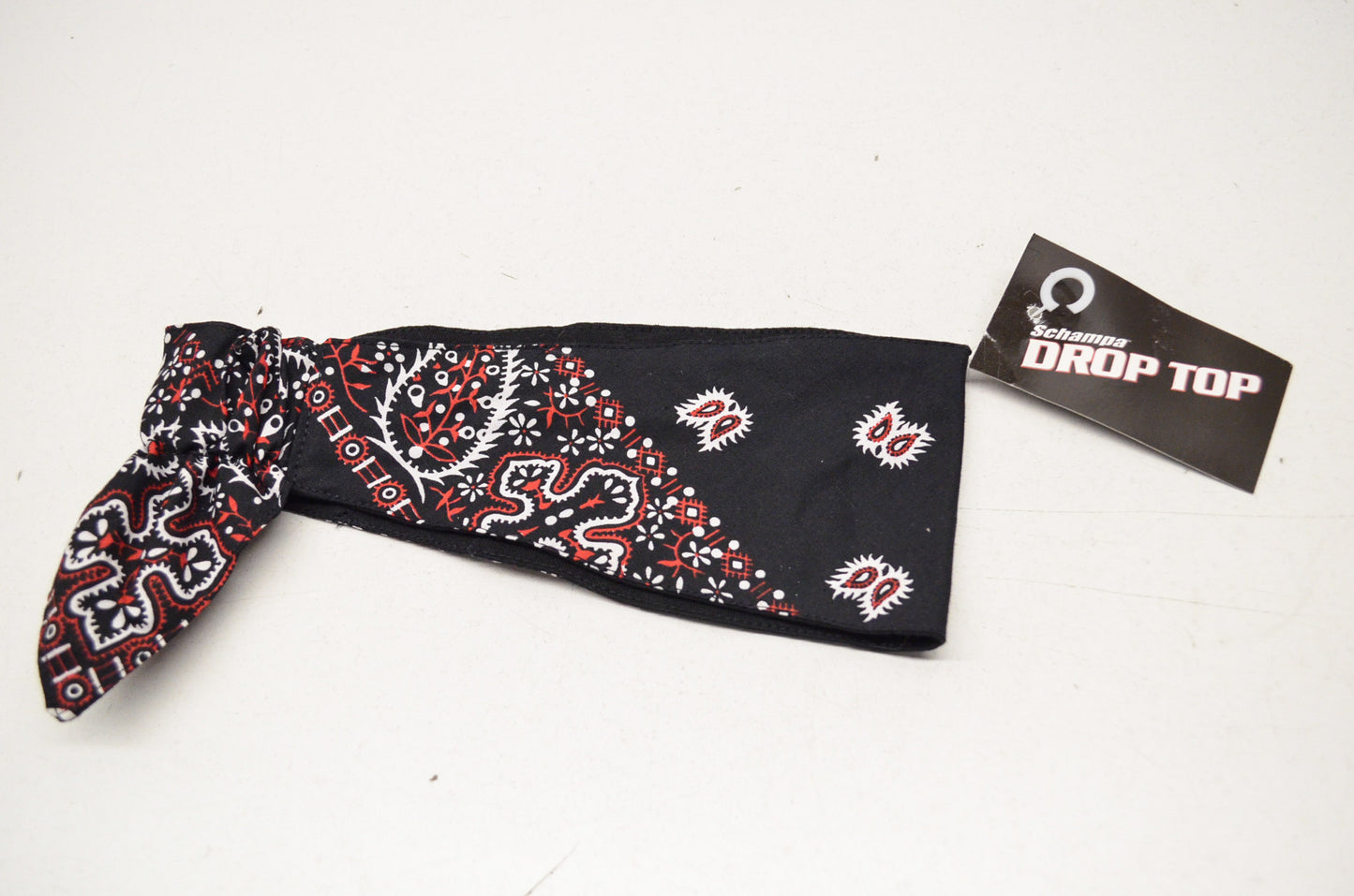 New Schampa Drop Top Headband Black Red Paisley