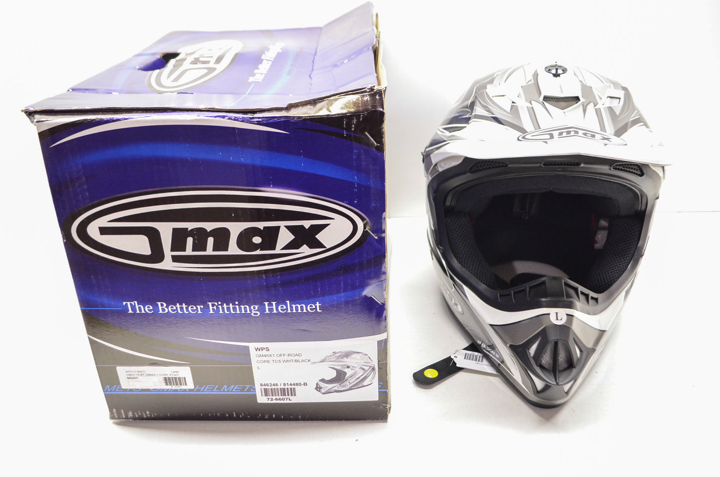 Gmax 814480-B, 846246, 72-6607L White Black Heavy Duty Off Road Core TC-5 Helmet