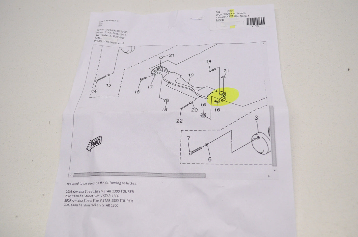 OEM Yamaha 3D8-83318-10-00 Flasher Stay 1 NOS