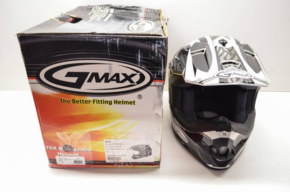 Gmax 3761245, 809305-P, 72-6801M Black White Silver Player Graphic Off Road Helm