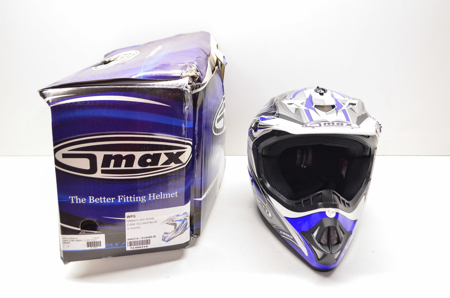 Gmax 814480-B, 846210, 72-6603YS White Blue Off Road Core TC-1 Helmet Youth Smal