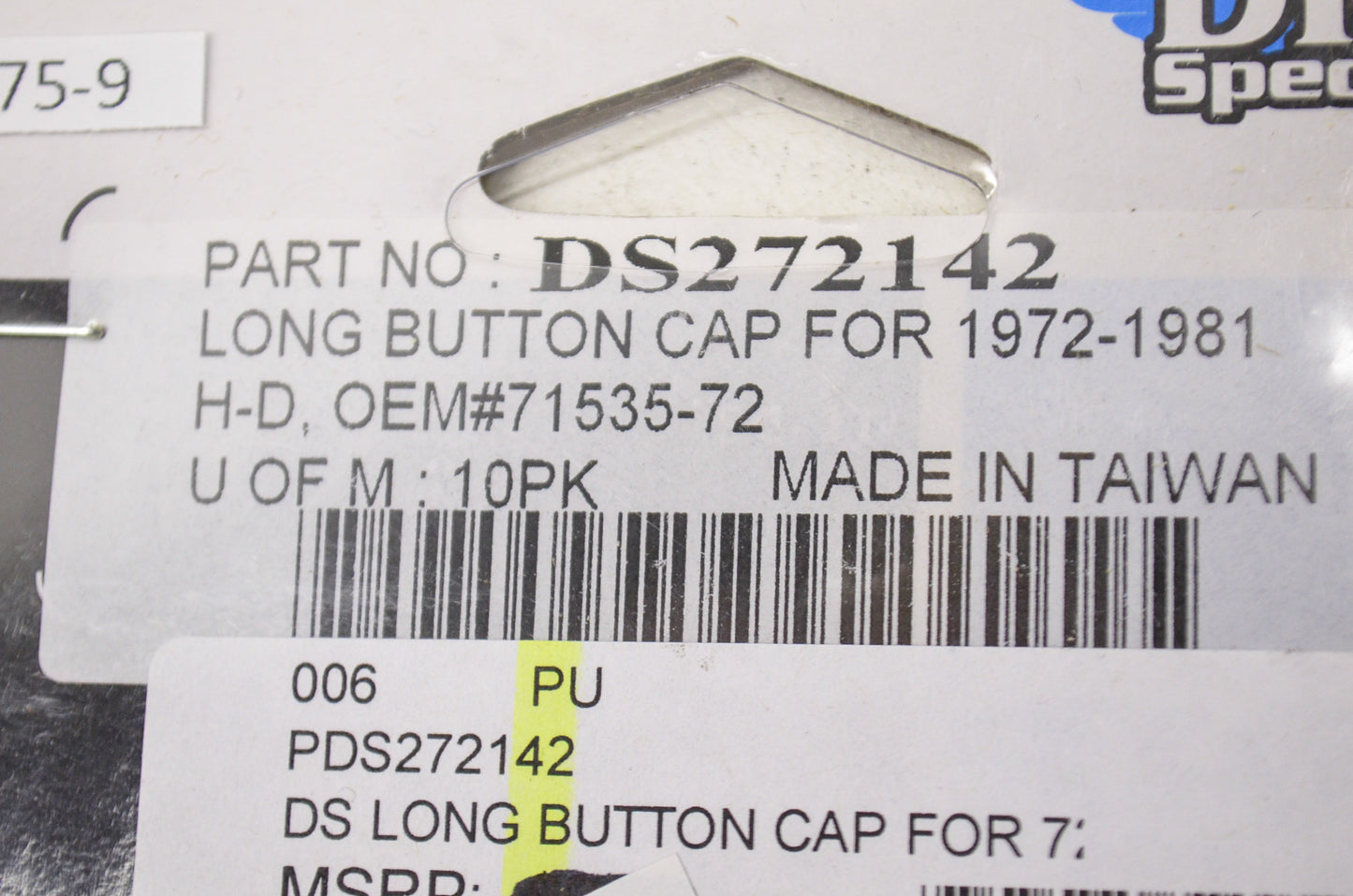 Long Button Caps 10 Pk 72-81 Harley Davidson NOS