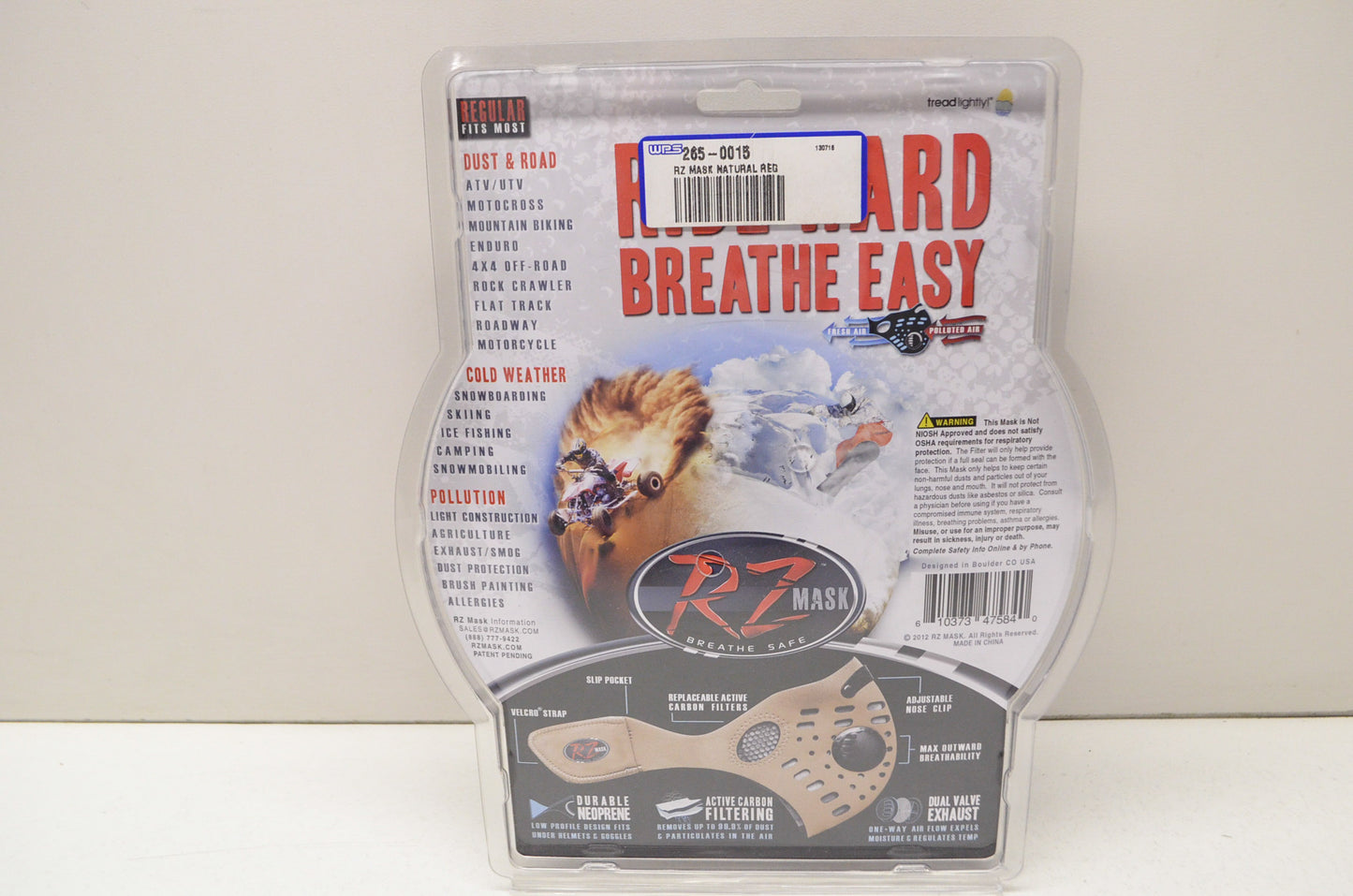 New RZ Mask Natural Regular SZ Mask W/ Filters & Storage Bag