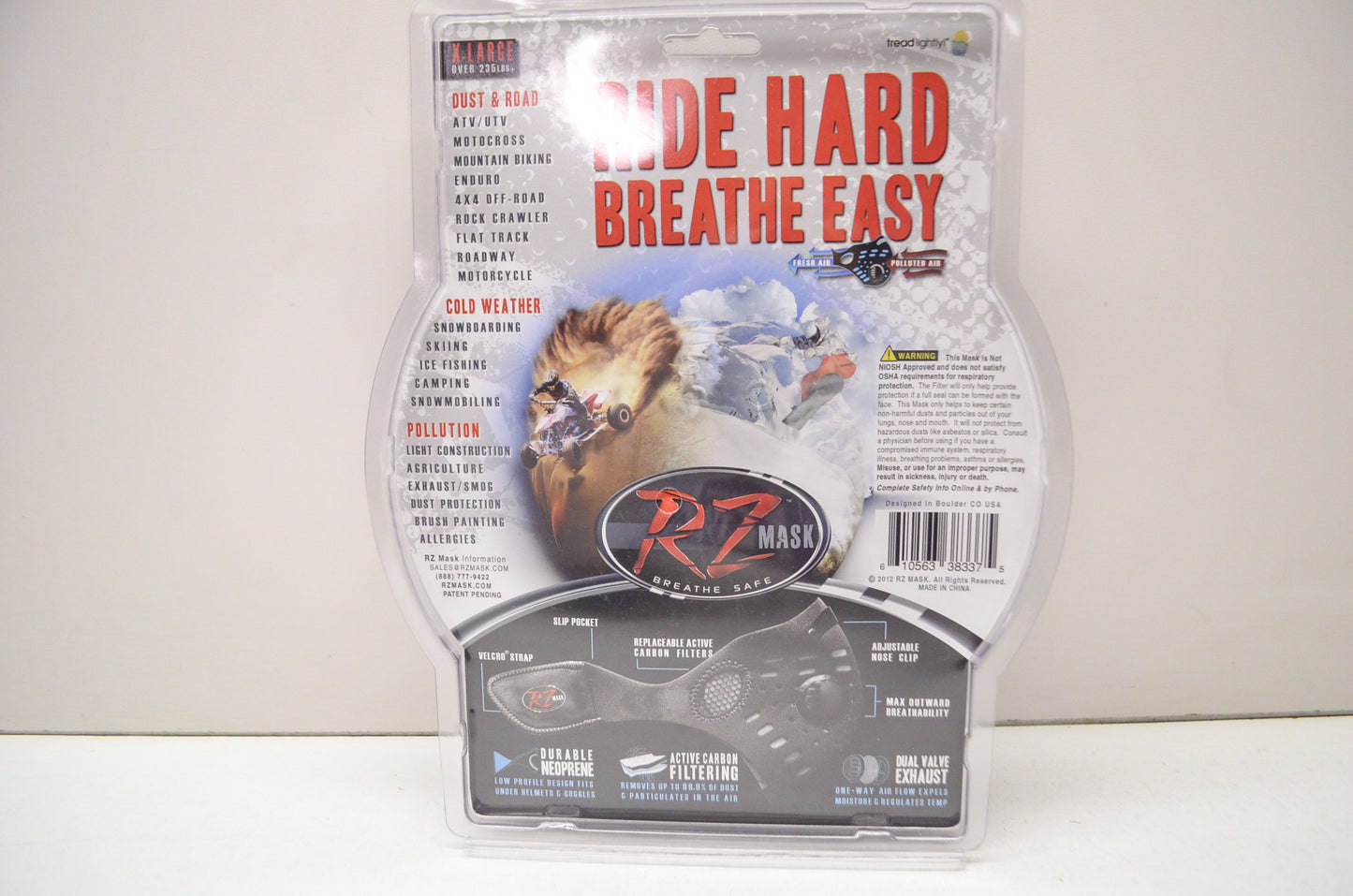 New RZ Mask Black XL Mask W/ Filters & Storage Bag