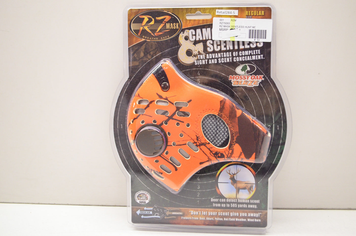 New RZ Mask Orange Regular Sz Sentless Hunting Mask W/ Filters & Storage Bag